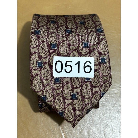 Halston III Necktie Mens Brown Geometric Paisley 100% Italian Silk Formal Dress - Picture 10 of 10